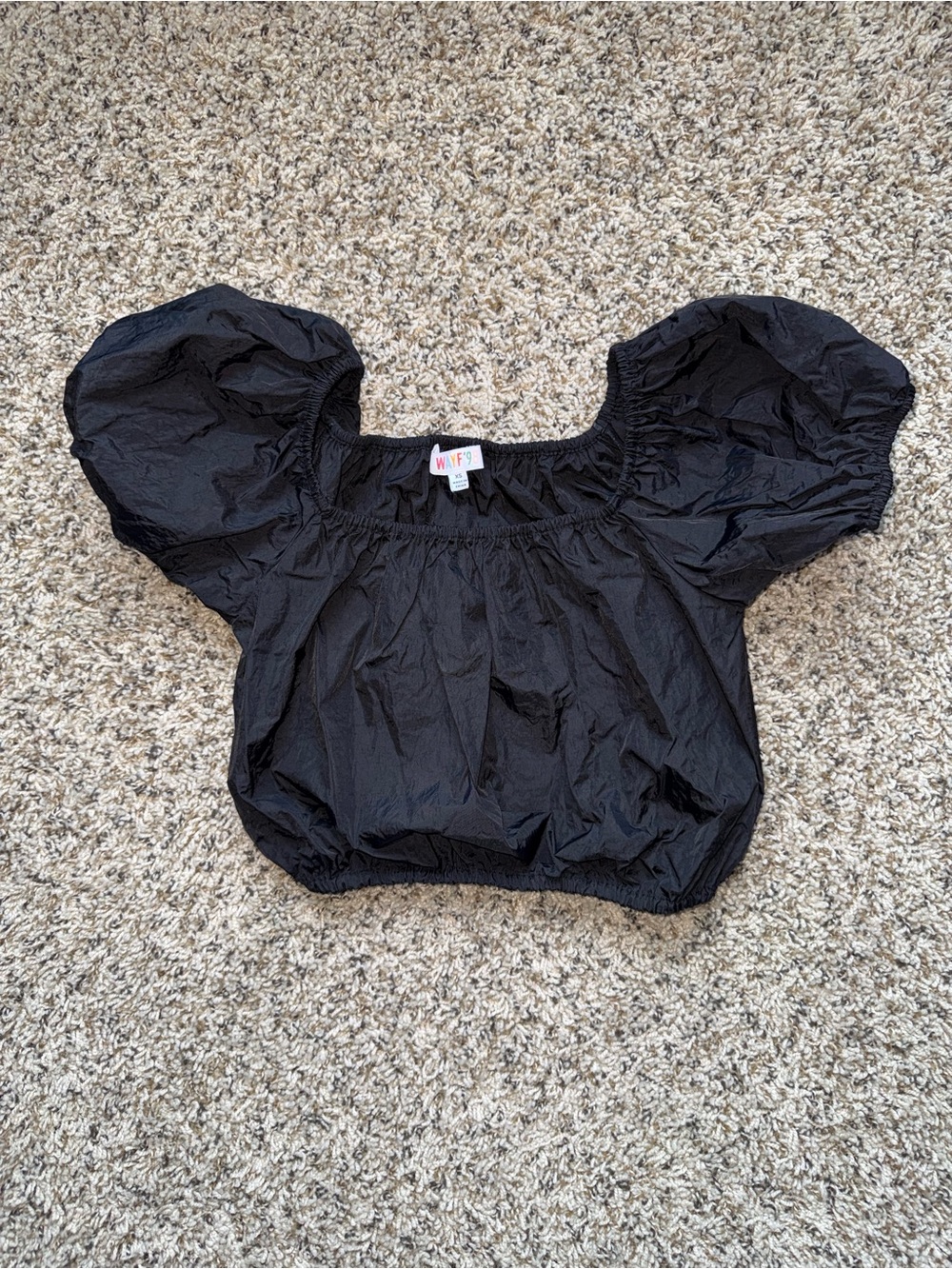 WAYF Black Cropped Puff Sleeve Bubble Blouse Top XS